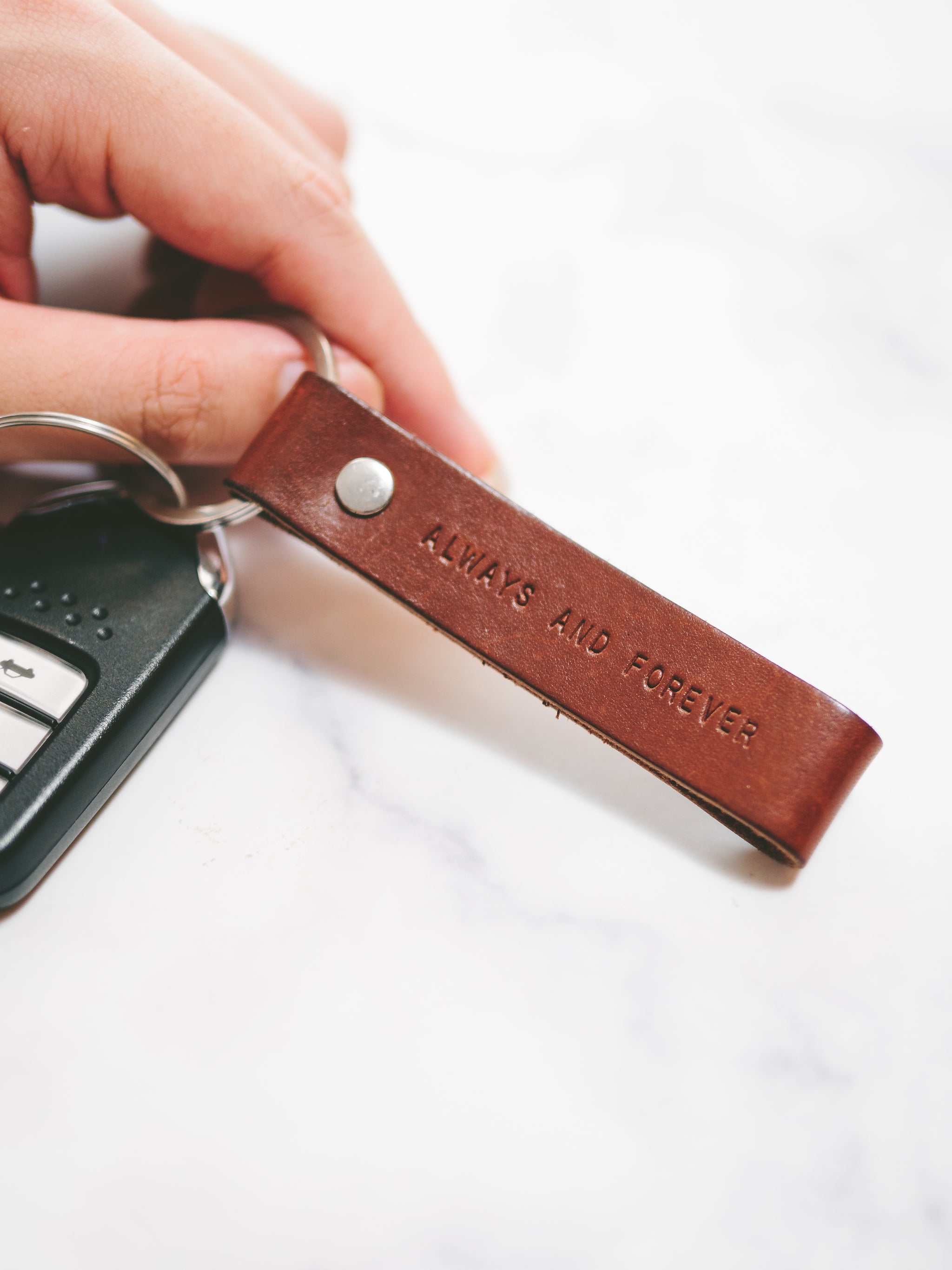 Personalised Leather Keychain- Front and back