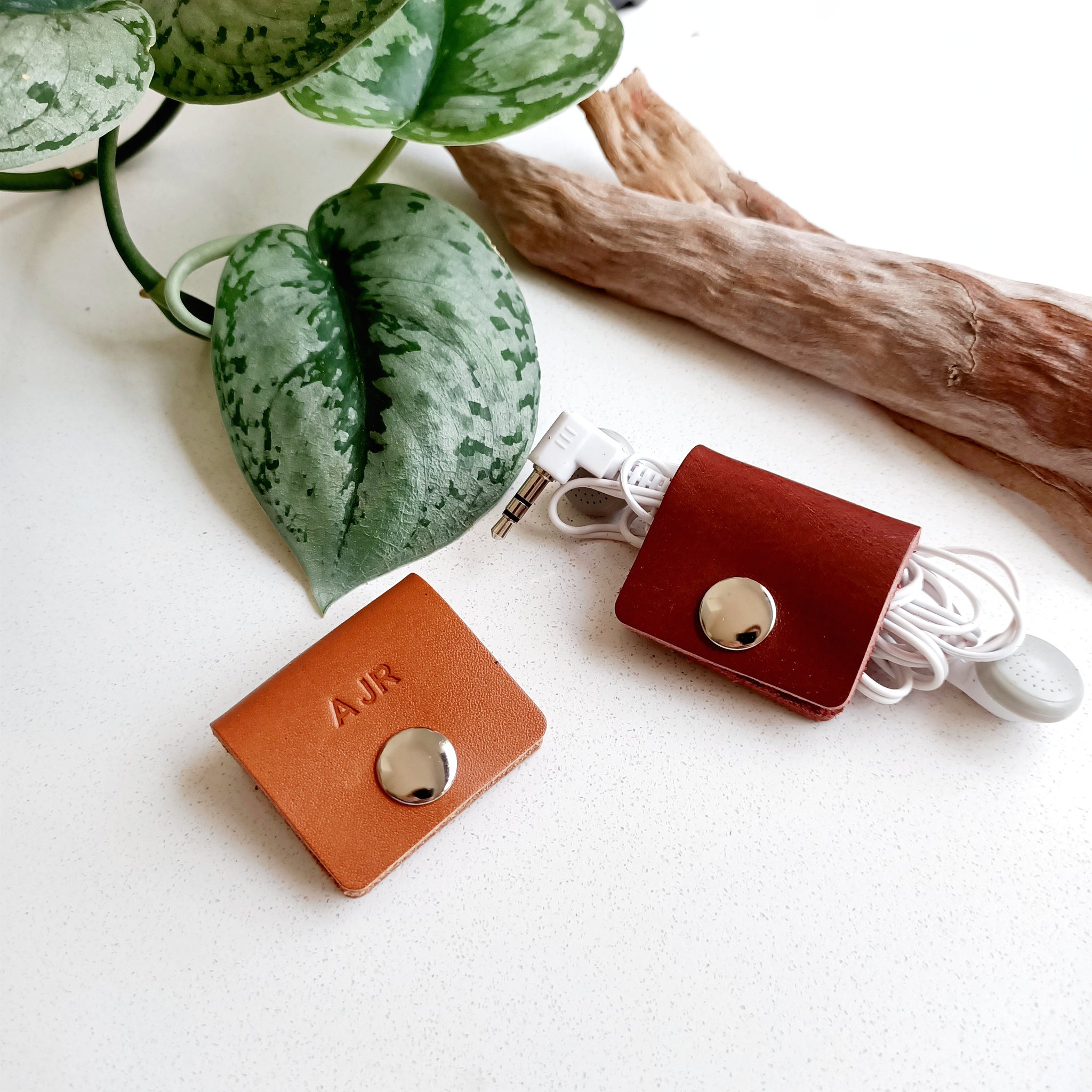 Square Leather Cord Organiser - Set of 2