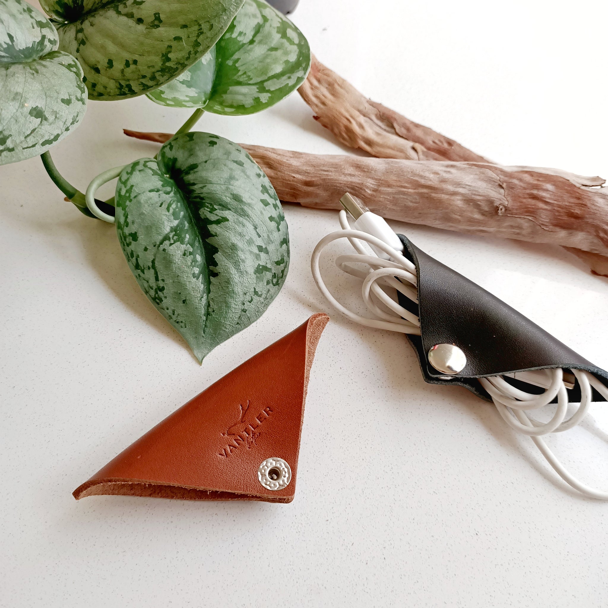 Triangle Leather Cord Organiser - Set of 2
