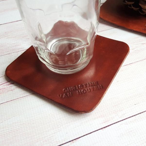 Custom Leather Coasters - Personalized Drink Coasters - Housewarming Gift - Leather Anniversary Gift for Him - Birthday Gift Set of 2