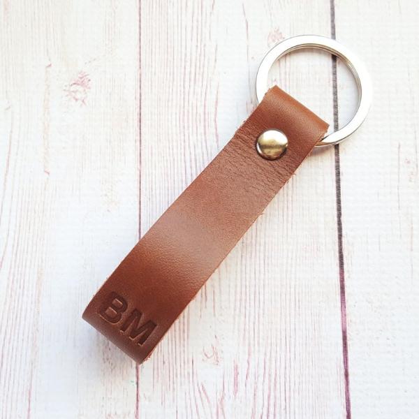 Personalized Leather Keychain - Custom Monogram Leather Keyring - Anniversary Gift for Him Boyfriend Dad - Mens Gift - Fathers Day Gift