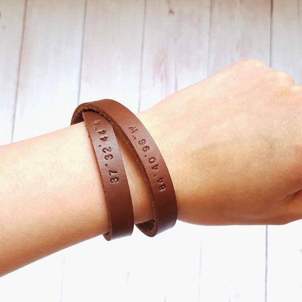 Personalized Leather Bracelet Man or Woman Double Wrap 