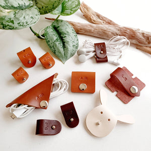 Square Leather Cord Organiser - Set of 2