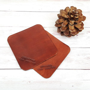 Custom Leather Coasters - Personalized Drink Coasters - Housewarming Gift - Leather Anniversary Gift for Him - Birthday Gift Set of 2