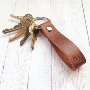Personalized Leather Keychain - Custom Monogram Leather Keyring - Anniversary Gift for Him Boyfriend Dad - Mens Gift - Fathers Day Gift