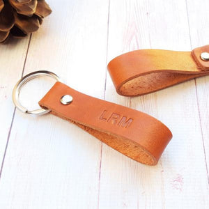Custom Leather Keychain - Personalized Leather Keyring -  Monogrammed Key Fob - 3rd Anniversary Gift - Gift for Him Men Boyfriend Husband